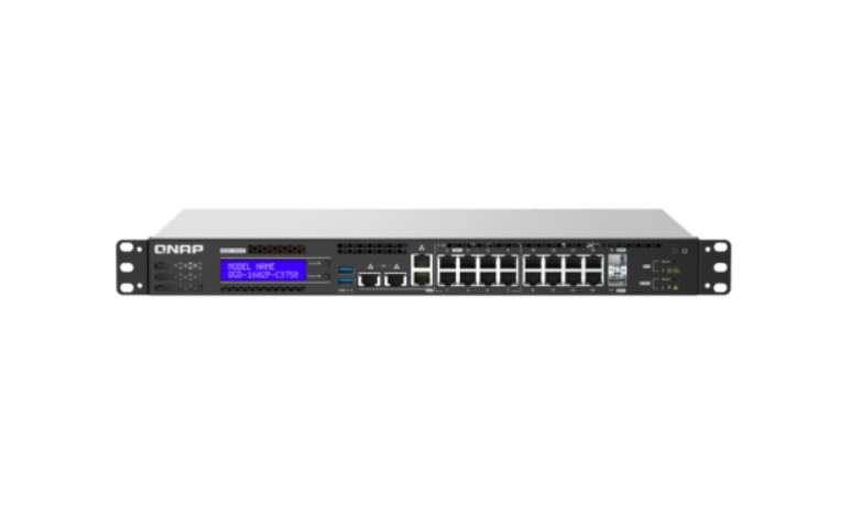

Коммутатор PoE QNAP QGD-1602P-C3758-16G комбинированный, сетевой RAID-накопитель, 16 PoE портов: 8*2,5 Гбит/с RJ-45, 8*1 Гбит/с RJ-45 и 2 порта 10 Гби, QGD-1602P-C3758-16G