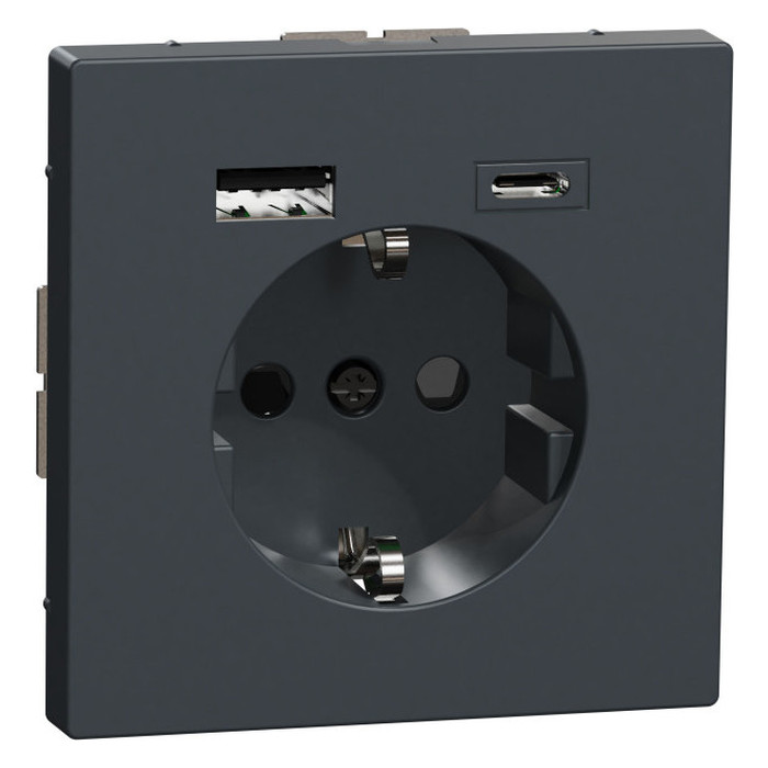 

Розетка Schneider Electric MTN2367-6034 MERTEN D-Life Антрацит силовая 16 A с зарядкой USB A+C 3 A, MTN2367-6034