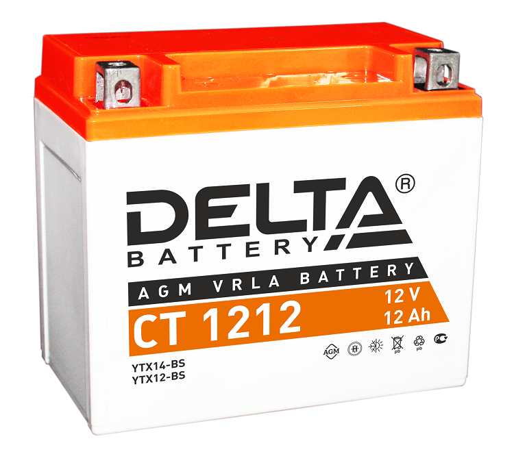 

Аккумулятор Delta CT 1212 12В, 12Ач, battery replacement YTX14-BS, YTX12-BS, CT 1212
