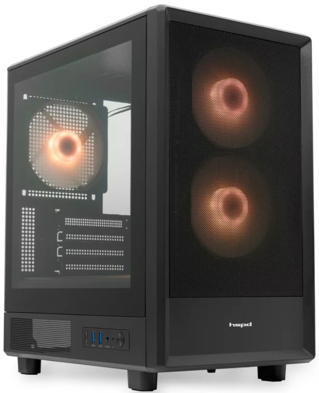 Корпус mATX HSPD M310 без БП, боковая панель из закалённого стекла, 2*USB 3.0
