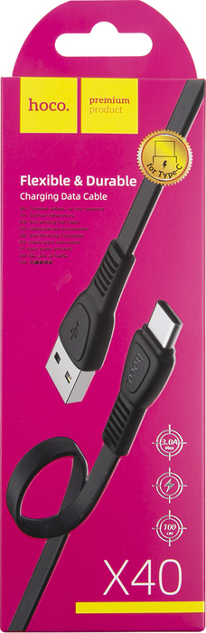 

Кабель интерфейсный Hoco X40 Noah УТ000022041 USB/Type-C, черный, X40 Noah