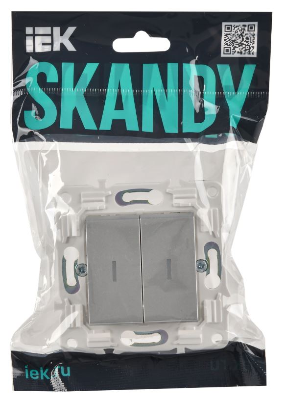

Выключатель двухклавишный с подсветкой IEK SK-V20-1-10-K23 SKANDY 10А SK-V09S Серебряный, SK-V20-1-10-K23