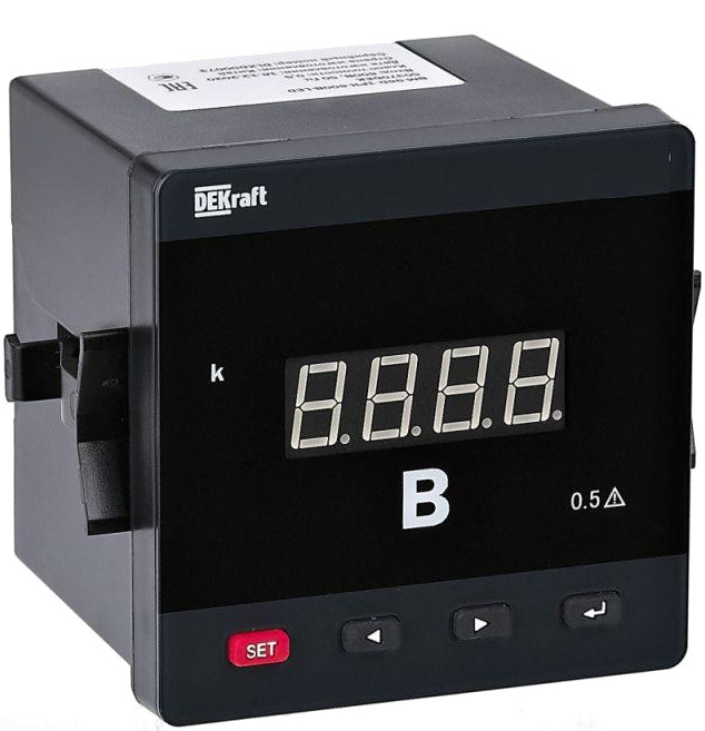 

Вольтметр DEKraft 50365DEK цифровой 72x72мм трехфазный, вх 600В, вых DO+RS485, LED-дисплей ВМ-72D, 50365DEK