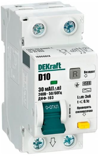 Изображение товара Дифференциальный автомат DEKraft ДИФ-103 10А 230В