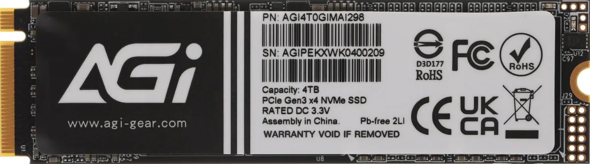 

Накопитель SSD M.2 2280 AGI AI298 4TB, 2400/1800MB/s, MTBF 1.6M, AI298