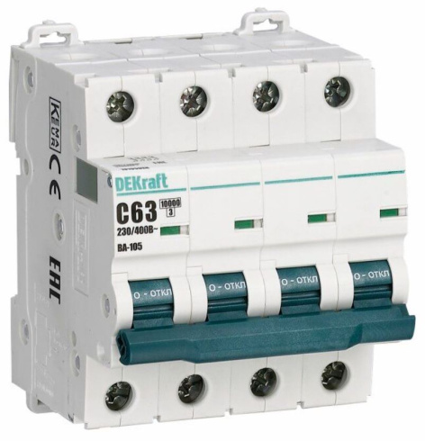 Изображение товара Автоматический выключатель DEKraft 13193DEK 4 полюса 40А 10кА IP20