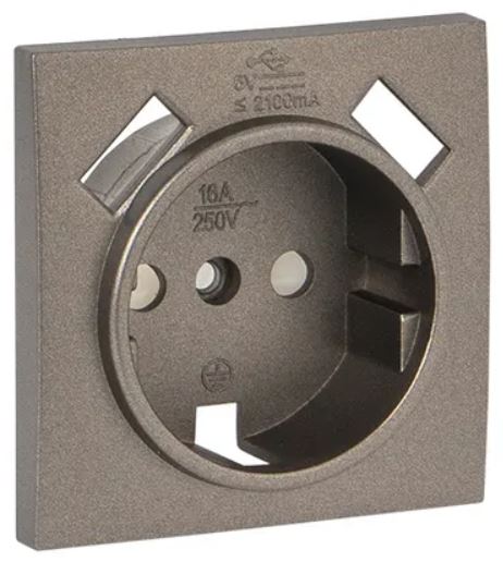 

Накладка розетки с заземлением с 2 USB EKF ESR16-L-028-60-2USB Валенсия 16А графит с защитными шторками 2,1А, ESR16-L-028-60-2USB