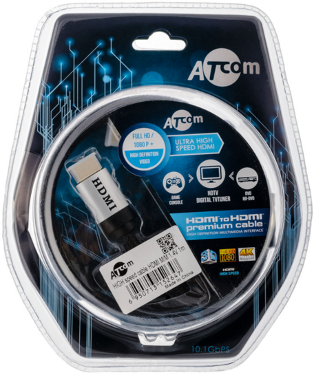 

Кабель HDMI Atcom AT5264 1.0м, HIGH speed, Metal gold, в чулке, блистер, AT5264