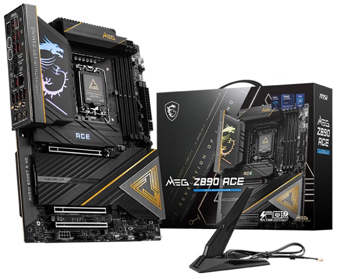 

Материнская плата ATX MSI MEG Z890 ACE (LGA1851, Z890, 4*DDR5 (4800), 4*SATA 6G RAID, 5*M.2, 3*PCIe, WiFi, BT, 11*USB 3.2, 2*USB Type-C, HDMI, 2*Thund, MEG Z890 ACE