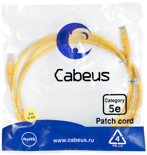 фото Кабель патч-корд U/UTP 5e кат. 2м Cabeus PC-UTP-RJ45-Cat.5e-2m-YL-LSZH в Казани