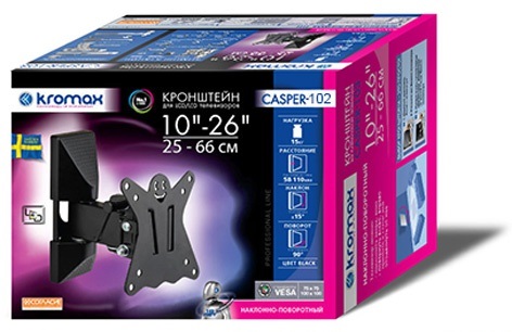 

Кронштейн настенный Kromax CASPER-102 Kromax_20169 10-26", макс. 25кг, поворот и наклон, черный, CASPER-102