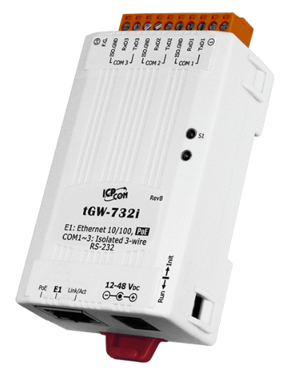 

Преобразователь ICP DAS tGW-732i CR Tiny Modbus/TCP to RTU/ASCII Gateway with PoE and 3 Isolated RS-232 Ports (RoHS), tGW-732i CR