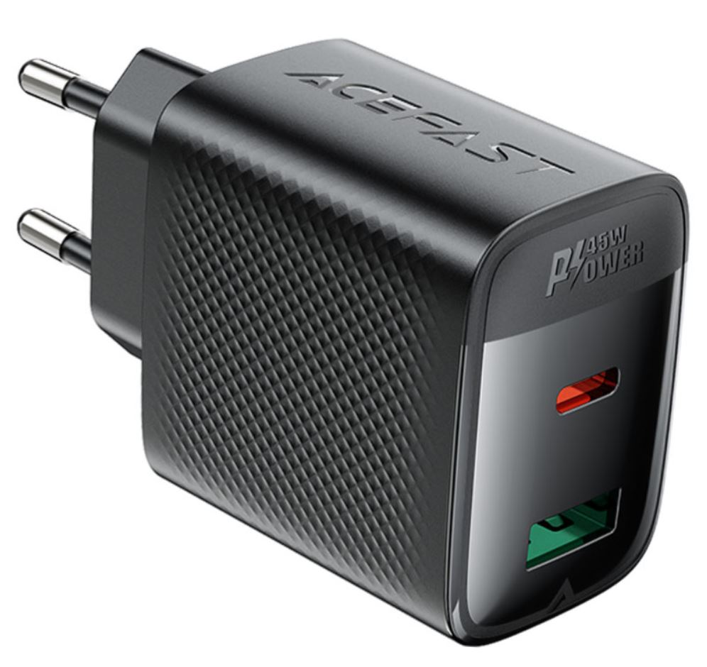 

Зарядное устройство сетевое ACEFAST A106 P45W Gan USB-C+USB-A Charger EU. Цвет: черный, A106