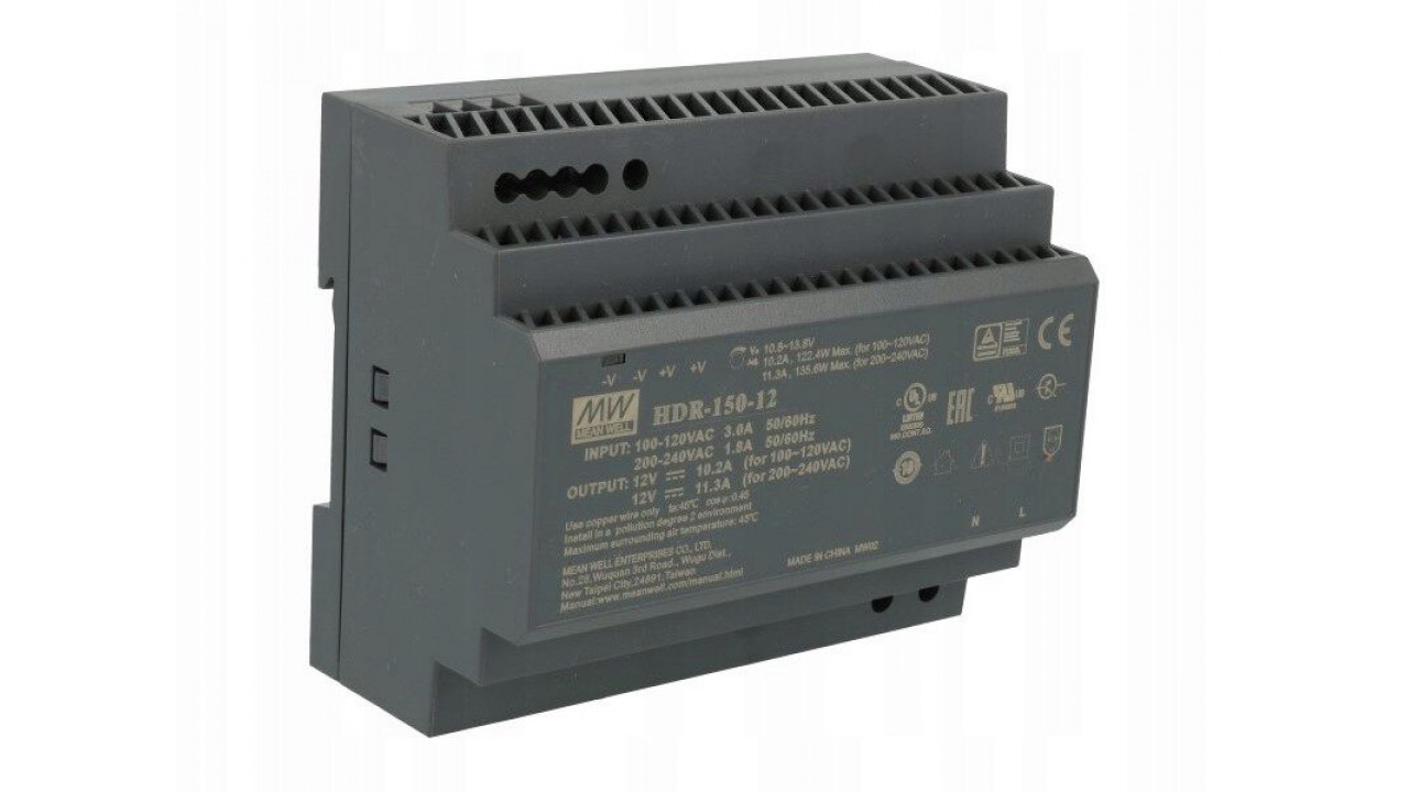 

Преобразователь AC-DC сетевой Mean Well HDR-150-12 источник питания 12В, монтаж на DIN-рейку, HDR-150-12