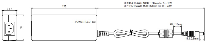 

Адаптер сетевой Mean Well GSM60A12-P1J медицинский, 60Вт, вход 80...264B AC 47...63 Гц, 113...370B DC, выход 12B/5A, изоляция 4000В AC, 120x50x31.5мм,, GSM60A12-P1J