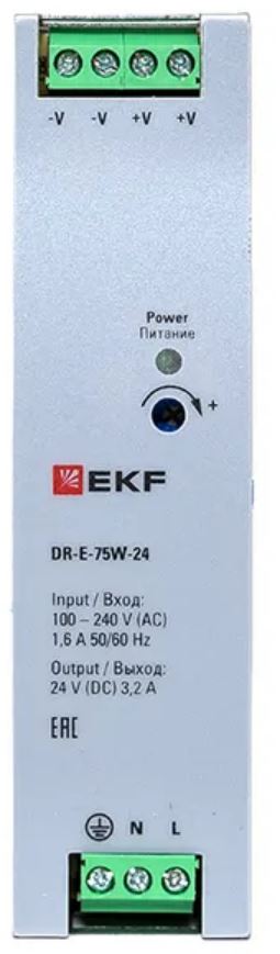 

Блок питания EKF DR-E-75W-24 на дин рейку 75 Вт, 220 В AC /24 В DC, DR-E-75W-24