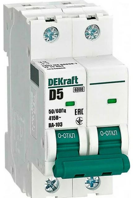 

Автоматический выключатель DEKraft 12348DEK 2Р 5А х-ка D ВА-103 6кА, 12348DEK