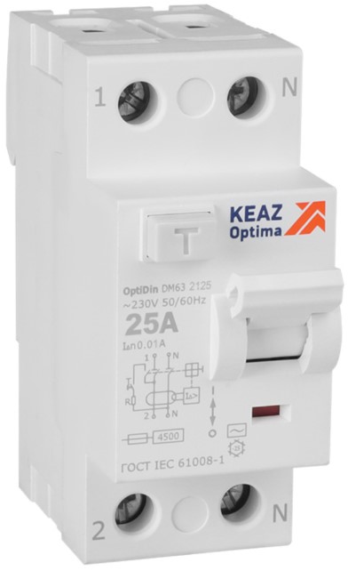 

УЗО КЭАЗ 343912 OptiDin DM63-2225-A-4,5-УХЛ4 2P 25A 30mA, 343912