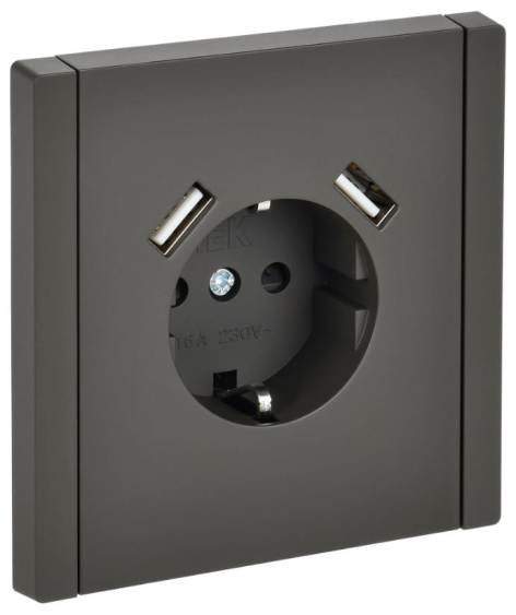 фото Розетка с заземлением с 2 USB  IEK FP-R14-16-U21-D31-K03 в Казани