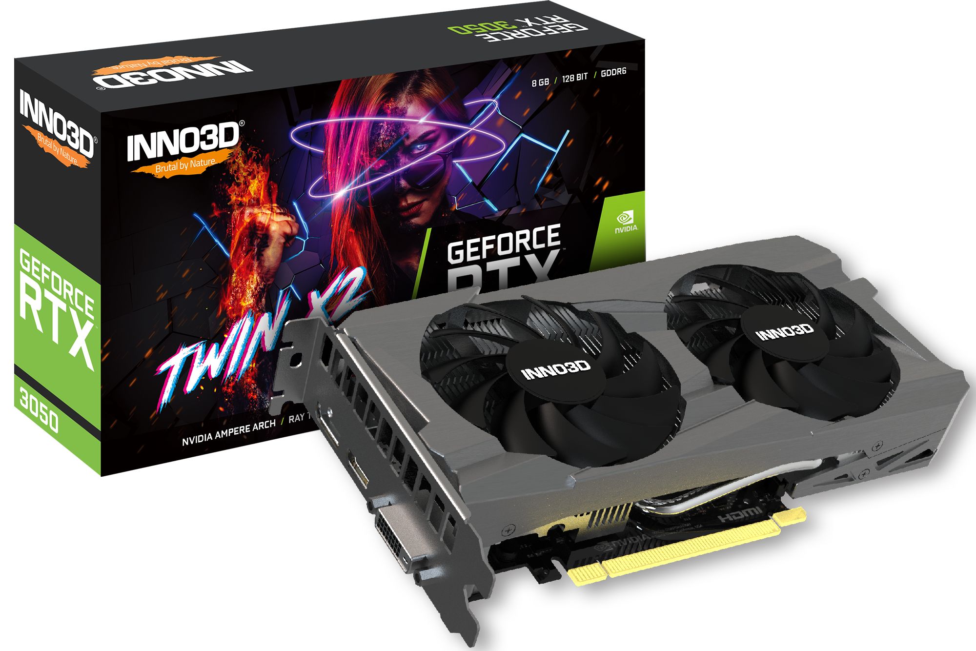

Видеокарта PCI-E Inno3D GeForce RTX 3050 TWIN X2 (N30502-08D6-1711VA41) 8GB GDDR6 128bit 8nm 1552/14000MHz HDMI/DVI-D/DP, GeForce RTX 3050 TWIN X2 (N30502-08D6-1711VA41)