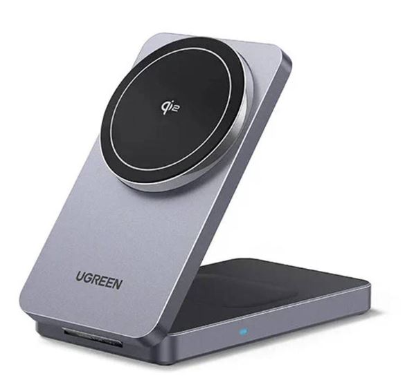 

Зарядное устройство беспроводное UGREEN W706 45023_ 2-в-1 Qi2 for Iphone 15W &AirPods. Цвет: серый, W706