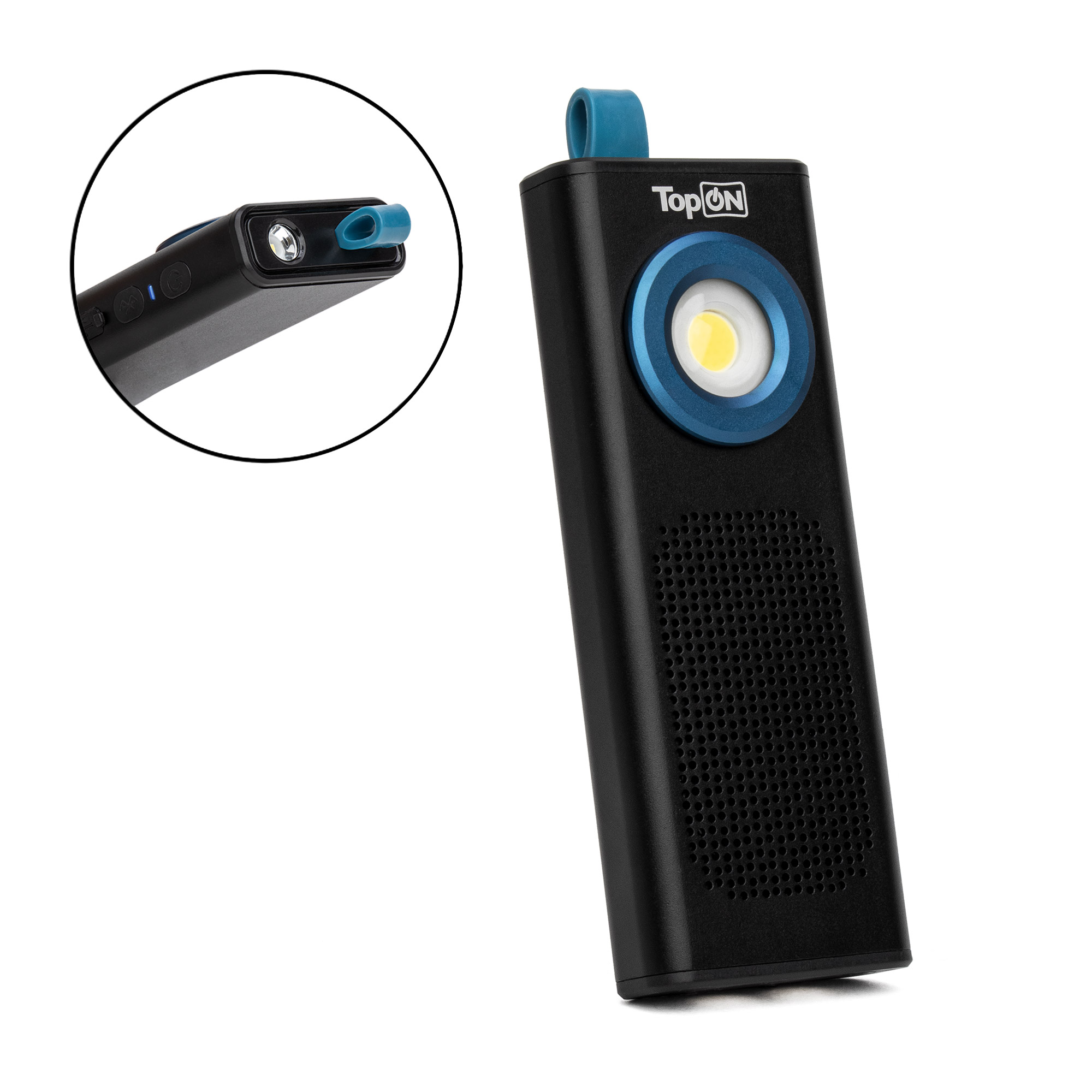 

Фонарь аккумуляторный TopOn TOP-MX05BT LED, 5Вт, 500лм, 3.7B, 2Ач, 7.4Втч, Bluetooth колонка, дополнительный фонарь, магнитное крепление, петелька, TOP-MX05BT