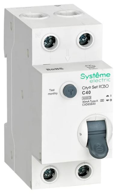 

Автомат дифференциальный Systeme Electric C9D65640 City9 Set 1P+N С 40А 6kA 30мА Тип-A 230В, C9D65640