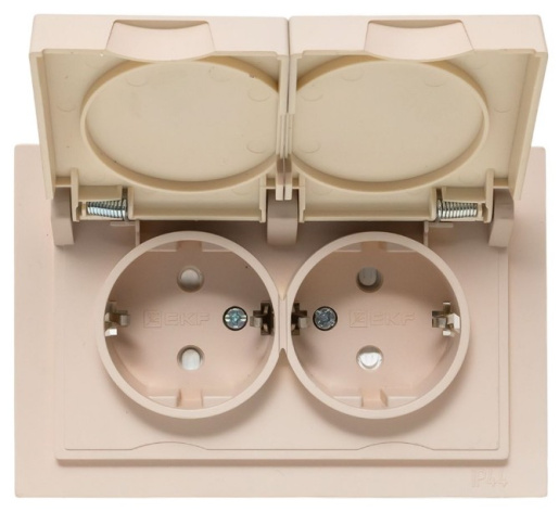 фото Розетка двухместная с заземлением в сборе EKF UP1-SOI-211-44