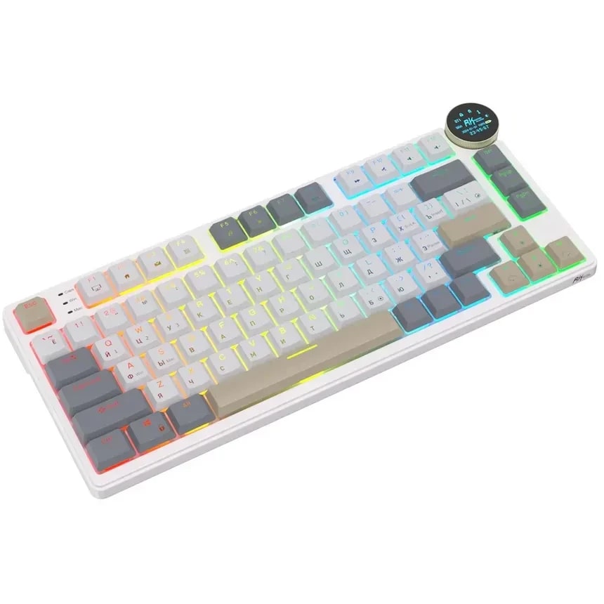 

Клавиатура Royal Kludge N80 6977576550670 компактная, низкопрофильная, механическая, подключение: BT, радиоканал 2.4 ГГц, провод, 80 клавиш, цвет Pear, N80