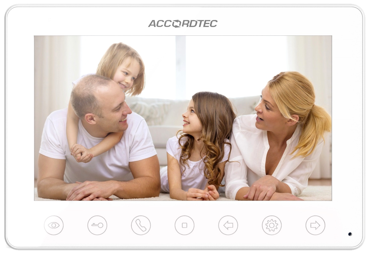 

Видеодомофон AccordTec AT-VD 751C/M WH 7" TFT (800х480) CVBS PAL/NTSC. Сенсорные кнопки, подключение до 2х вызывных панелей, AT-VD 751C/M WH