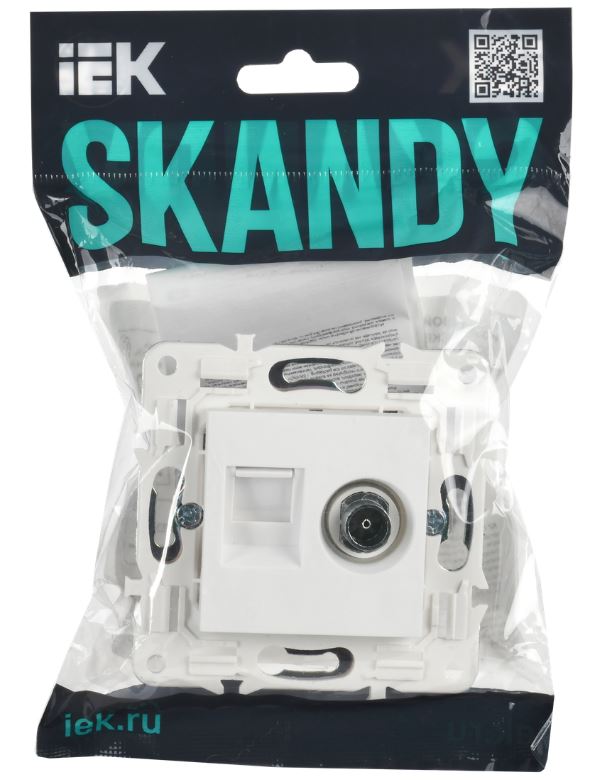 

Розетка комбинированная IEK SK-AK20-1-K01 SKANDY TV+RJ45 кат.5E SK-A14W Арктический белый, SK-AK20-1-K01