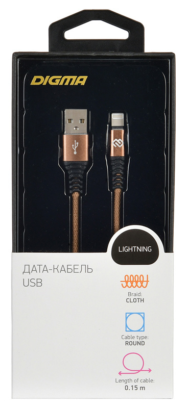 

Кабель интерфейсный Digma 1080248 USB (m)-Lightning (m) 0.15м коричневый, 1080248