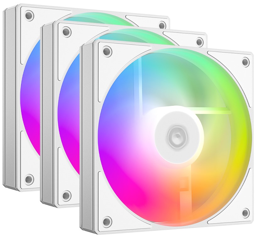 

Вентилятор для корпуса ID-Cooling AS-120-ARGB-W TRIO 120mm, 2000rpm, 58.0 CFM, 27.2 dBa, 4-pin PWM, ARGB, white (3-pack), AS-120-ARGB-W TRIO