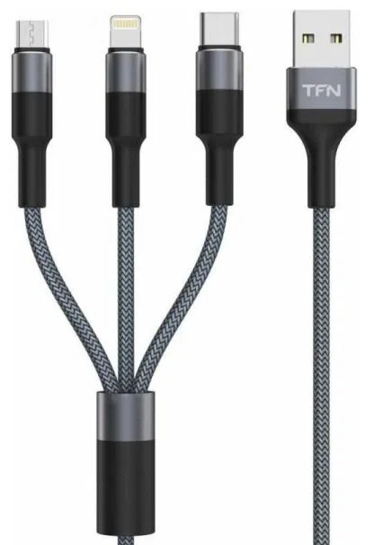 

Кабель TFN TFN-CFZ3IN1GR USB Type-A/Lightning, microUSB, miniUSB, 1.2м, graphite, TFN-CFZ3IN1GR