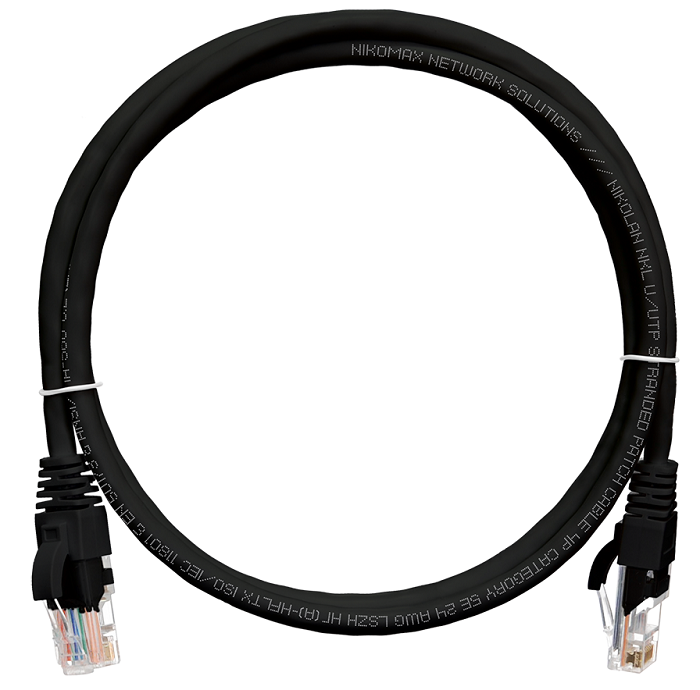

Кабель патч-корд U/UTP 5e кат. 0.15м. NikoMax NMC-PC4UD55B-001-C-BK 2хRJ45/8P8C, T568B, Molded, 24AWG (7х0,205мм), BC (чистая медь), LSZH нг(А)-HFLTx,, NMC-PC4UD55B-001-C-BK