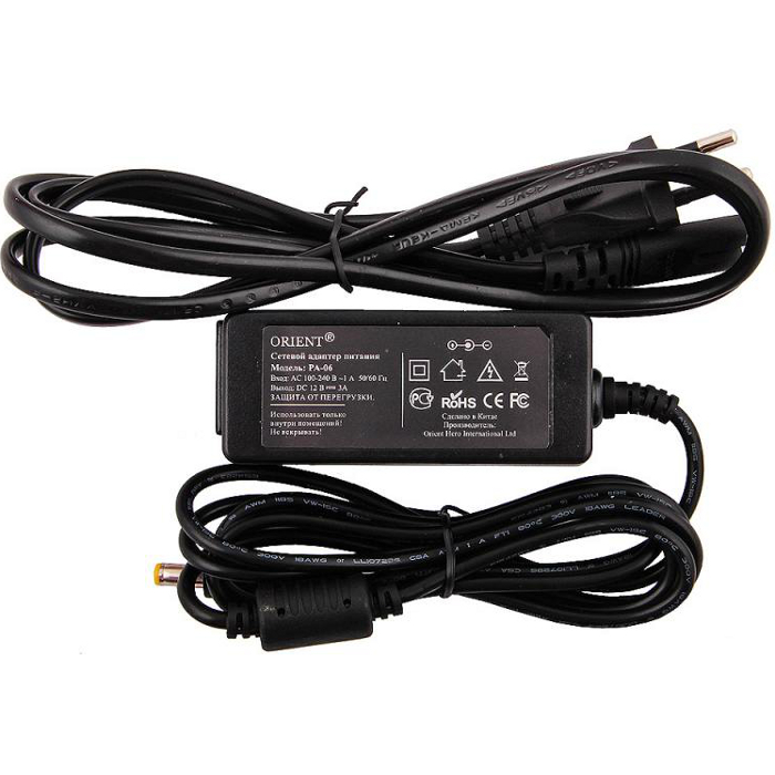 

Блок питания ORIENT PA-06 OUTPUT: 12V DC 3A, защита от КЗ и перегрузки (Imax~3.8-4.1A), PA-06