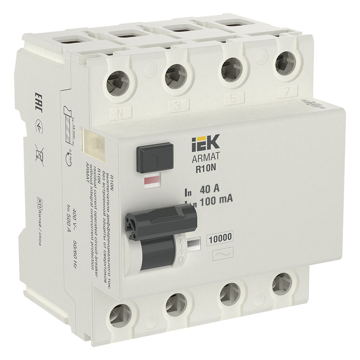 

Автомат дифференциальный IEK AR-R10N-4-040C100 ARMAT R10N 4P 40А 100мА тип AC, AR-R10N-4-040C100