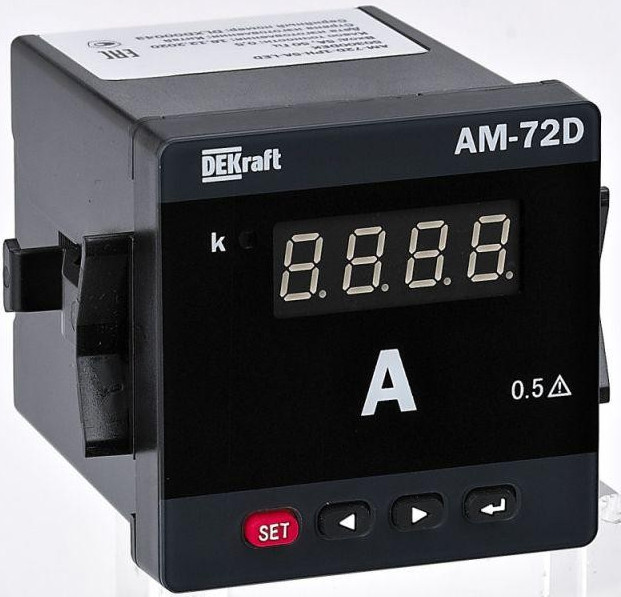 

Амперметр DEKraft 50310DEK цифровой 72x72мм трехфазный, вход 5А, вых RS485, LED-дисплей АМ-72D, 50310DEK