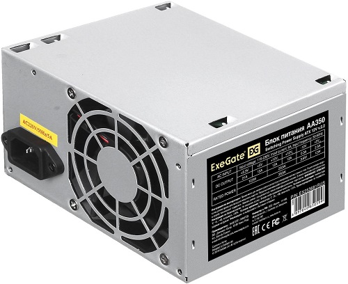 

Блок питания ATX Exegate AA350 EX253681RUS-PC 350W, PC, 8cm fan, 24p+4p, 2*SATA, 1*IDE + кабель 220V в комплекте, AA350
