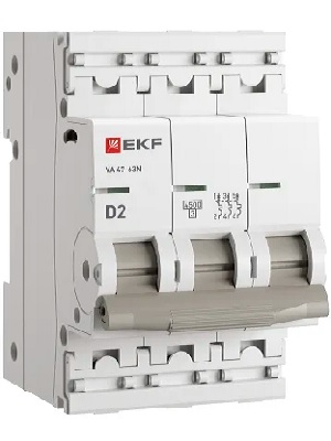 

Автоматический выключатель EKF M634302D 3P 2А (D) 4,5kA ВА 47-63N PROxima, M634302D