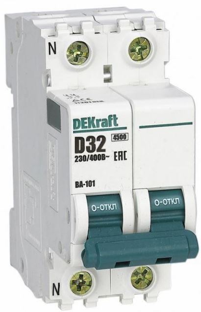 

Автоматический выключатель DEKraft 11201DEK 1P+N 32А х-ка D ВА-101 4,5кА, 11201DEK