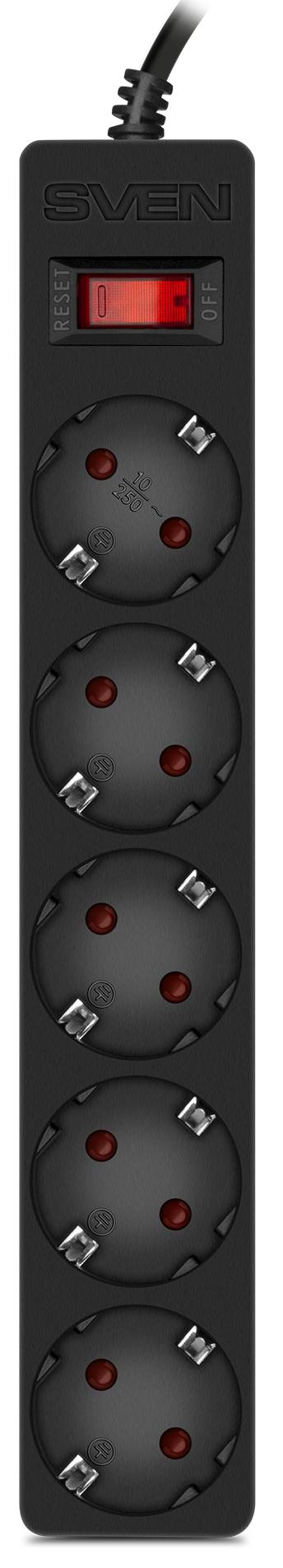

Сетевой фильтр Sven SF-05E SV-021573 5,0 м (5 розеток с защитными шторками) черный, цветная коробка, SF-05E