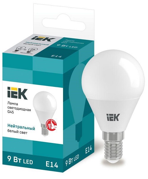 

Лампа светодиодная IEK LLE-G45-9-230-40-E14 Eco G45 9Вт шар 4000К нейтр. бел. E14 230В, LLE-G45-9-230-40-E14