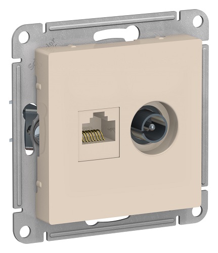 

Розетка Schneider Electric ATN000289 AtlasDesign, двойная, комп+ТВ, RJ45+TV, кат.5E, механизм, бежевая, ATN000289
