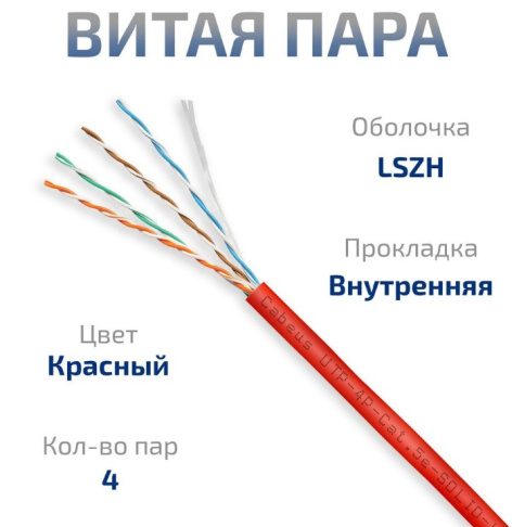 фото Кабель витая пара U/UTP 5e кат. 4 пары Cabeus UTP-4P-Cat.5e-SOLID-LSZH-RD в Санкт-Петербургe