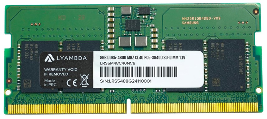 

Модуль памяти SODIMM DDR5 8GB Lyambda LRS5M48C40N1/8 PC5-38400 4800MHz CL40 1.1V, LRS5M48C40N1/8