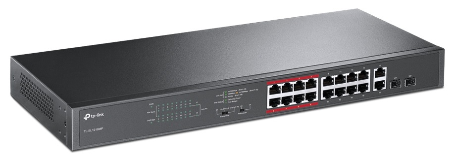 

Коммутатор PoE TP-LINK TL-SL1218MP 16 х RJ45 10/100 Мбит/с + 2 SFP-слота, поддержка 802.3at/af, до 192 Ватт питание по PoE, монтируемый в 19" стойку, TL-SL1218MP