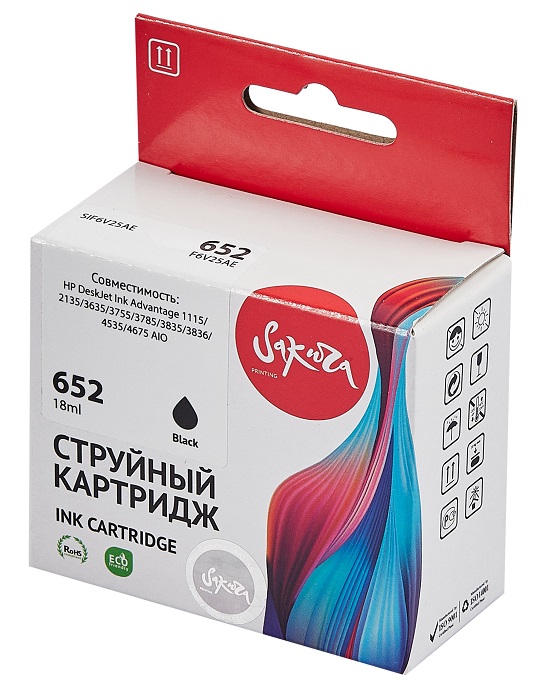 

Картридж струйный Sakura F6V25AE (№652 Black) для HP DeskJet Ink Advantage 1115/2135/3635/3755/3785/3835/3836/4535/4675/5075/5275 AIO, водорастворимый, F6V25AE (№652 Black)