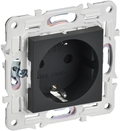 

Розетка с заземлением IEK SK-R14-16-1-K53 SKANDY с защитными шторками 16А б/к SK-R06G Графит, SK-R14-16-1-K53