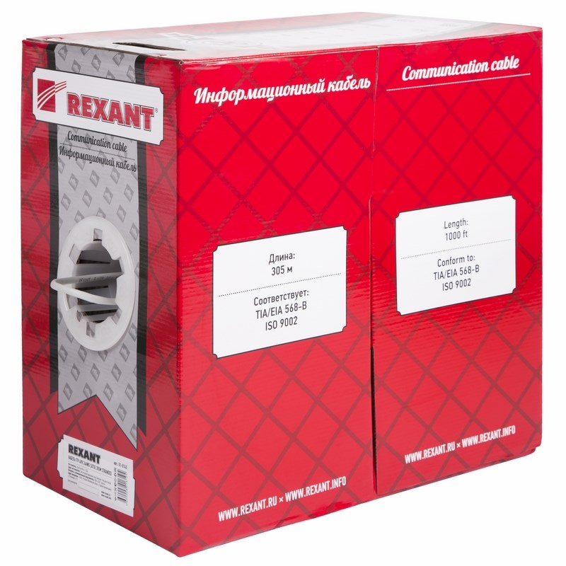 

Кабель Rexant FTP 4PR 24AWG CAT5e 305м STRANDED 01-0145, FTP 4PR 24AWG CAT5e 305м STRANDED